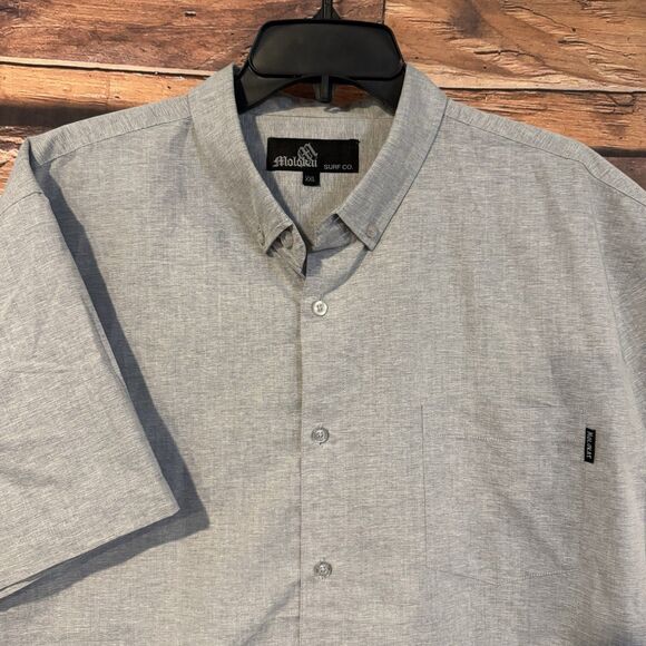 Molokai Surf Co Shirt XXL Men’s Gray Button Up Short Sleeve Minimalist Sharp - Picture 2 of 9